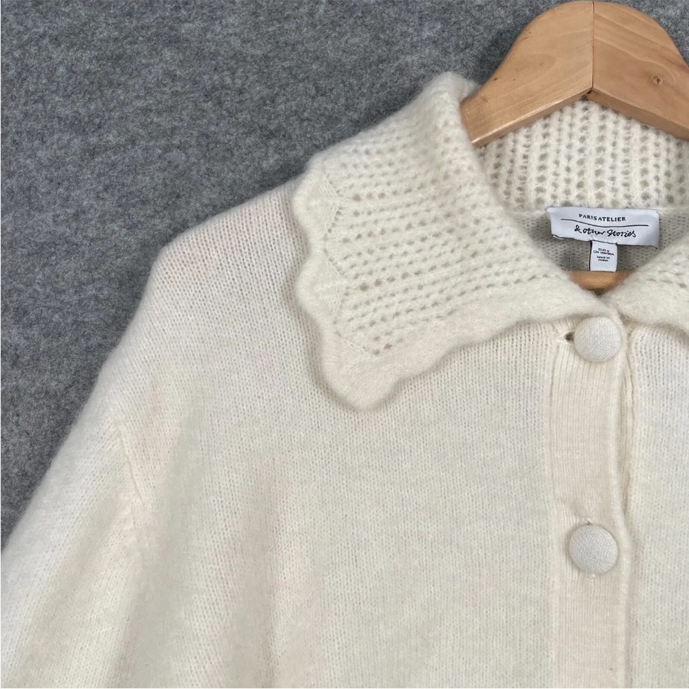 & OTHER STORIES Cardigan Sz Medium Womens Beige Knit Wool Blend Cropped Button - Picture 4 of 12